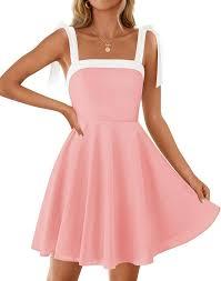 ZESICA Womens Summer Sleeveless Mini Dress Tie Shoulder Square Neck High Waist Swing A Line Short Sundresses, Medium 