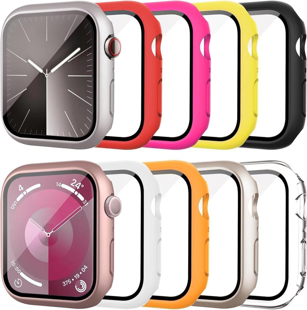 10 Pack Case with Tempered Glass Screen Protector for Apple Watch Series 9/8/7 45mm, Hard PC Face Cover, Full Protective Bumper Compatible with iWatch 45mm Accessories