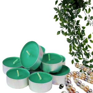 Tea Light Candles Colored Unscented Metallic Tin Cups Set of 36 Made in USA (Green)