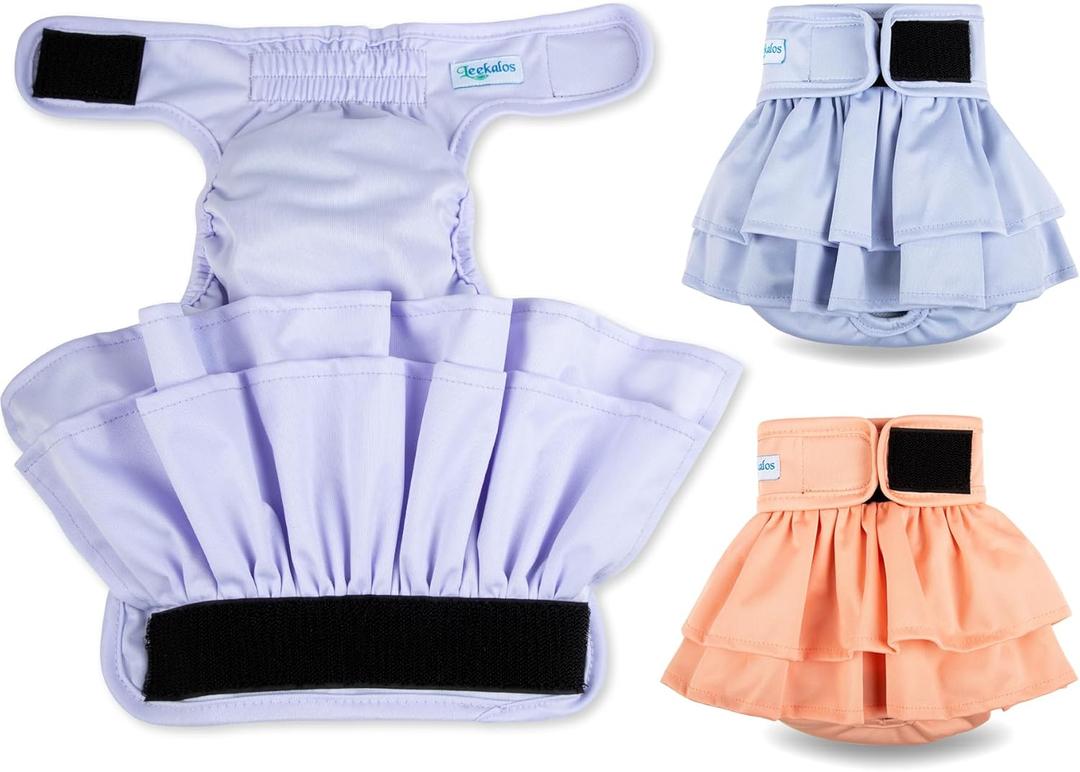 Leekalos Reusable Female Dog Diapers - Easy to Put On, High Absorbent, Washable (Purple, Gray, Pink, Large - Pack of 3)