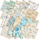 Chumia 80 Pcs 10 x 10 Inch Summer Ocean Fabric in 20 Styles Vintage Beach Quilting Fabric Square Seashell Starfish Coral Precut Cloth Retro Ocean Quilting Strips for Summer Sewing DIY Craft Decor