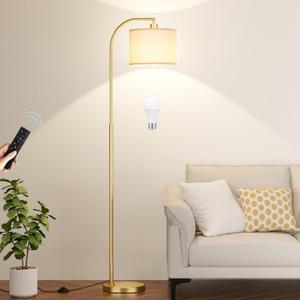 Arc Floor Lamp with Remote and Stepless Dimmable Bulb, Colors Temperature & Brightness Adjustable, Gold Floor Lamps for Living RoomDeep Beige Shade & Gold Pole