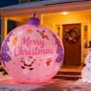 LANGXUN 8ft Pink Christmas Ball Inflatable Outdoor Indoor Decor, Giant Blow Up IP44 Weatherproof Xmas Decorations for Yard, Built-in 7-Color LED Rotating Light for Gardern Lawn Winter Holiday