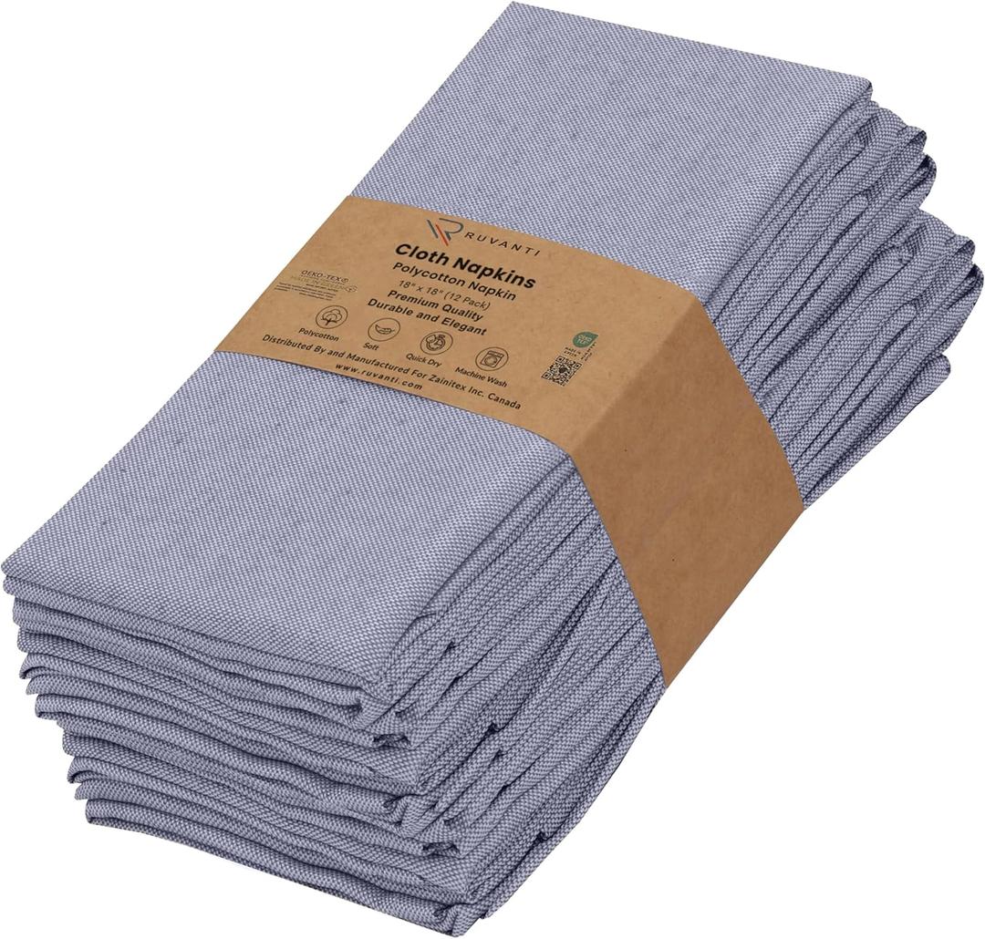 Ruvanti Cloth Napkins Set of 12, 18x18 Reusable Napkins Cloth Washable, Soft & Durable Table Napkin, Poly Cotton Fabric Dinner Napkins for Parties, Christmas, Thanksgiving, Weddings - Amazon