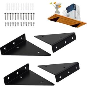 4 Packs Floating Shelf Brackets 4 x 3 Inch Small Shelf Brackets, Floating Shelf Bracket 4 inch, Floating Shelves Brackets, Space-Saving Triangle Hidden Shelf Brackets for Home Decor