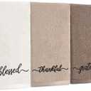 3 Pcs Brown and White Fingertip Towels 100% Cotton Fall Farmhouse Bathroom Hand Towels 12 x 18 in Decorative Embroidery Blessed Thankful Grateful for Thanksgiving Gift Home Decor
