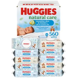 Huggies Natural Care Cucumber, Aloe and Vitamin E Baby Wipes, Hypoallergenic, Scented, 10 Flip-Top Packs (560 Wipes Total), 