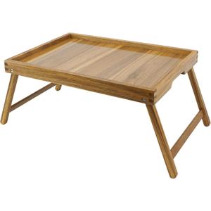 VaeFae Acacia Bed Table Tray, Wooden Breakfast Tray with Folding Legs, Bed Tray for Eating and Laptop, Eating Trays for Bedroom (Large Size)