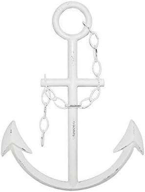 Wall Charmers 16" Rustic Cast Iron Metal Anchor Wall Decor - Boat Anchor Farmhouse Decor - Handmade Nautical Decor (White)