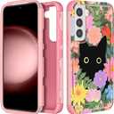 for Samsung Galaxy S21 Case - Women Cute Girls Phone Cover Cool Aesthetic Unique Design Teen Kawaii Cat Flower Heavy Duty Protective Hard Shockproof Military Grade Funda for Galaxy S21