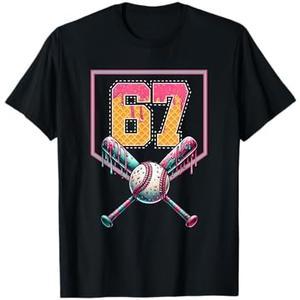 Baseball Drip Number 67 Player Or 67th Birthday T-Shirt Small