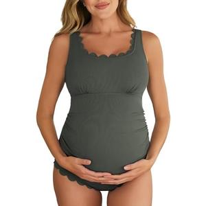 Summer Mae Ribbed Maternity One Piece Swimsuit Scalloped Cut Out Pregnancy Bathing Suit Square Neck, M Summer Mae Ribbed Maternity One Piece Swimsuit Scalloped Cut Out Pregnancy Bathing Suit Square Neck, M