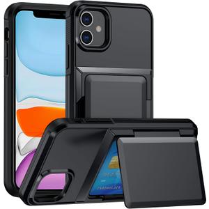 for iPhone 11 Wallet - Style Protective Case with Card Holder (Holds 5 Cards) - Dark (Orange)