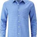 Mens Gingham Button Down Shirt Long Sleeve Dress Shirts Business Casual Shirts with Pockets (XXL)