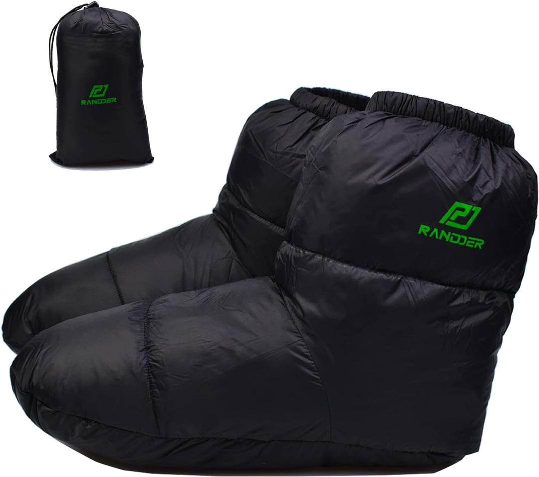 Down Booties Warm Socks for Men & Women - Ultralight Sleeping Sock for Camp, Backpacking - Soft & Cozy Camping Sleeping Bag Tent Down Slippers Foot Warmer (Medium, Black)