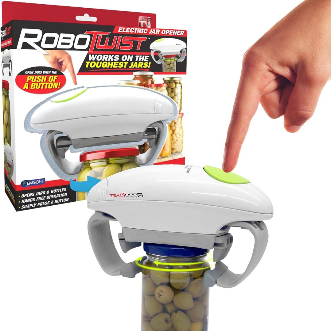 Robotwist Automatic Jar Opener, Deluxe Model with Improved Torque, Robo Twist Kitchen Gadgets for Home, Electric Handsfree Easy Jar Opener  Works on All Jar Sizes, As Seen on TV