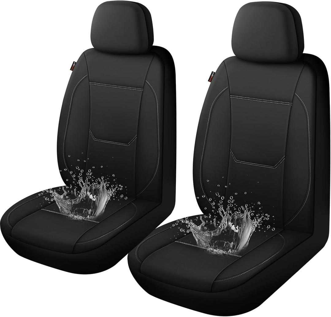2 x Waterproof Car Seat Covers, Car Seat Covers Full Set, Black Seat Covers for Cars, Airbag Compatible, Universal Fit Most Car, Sedan, Part Truck & SUVBlack