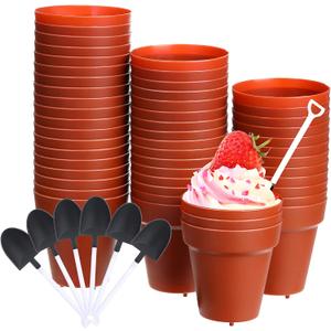 Patelai 50 Set Plastic Dessert Cups with Shovel Spoons, Flowerpot Cake Desserts Cups for Construction Birthday Party Supplies, Ice Cream, DIY Baking, Cupcakes, Yogurt, Pudding