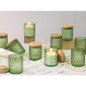 NITIME 15pcs 7.5oz Green Candle Jars for Making Candles, Glass Candle Vessels with Bamboo Lids and Sticky Labels, Candle Containers for Making Candles and Candle Making Supplies