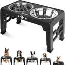 Elevated Dog Bowls, Dog Feeder with Stainless Steel Dishes & Slow Feeder Bowl, 5 Heights Adjustable Raised Stand for Medium Large, Food Dishes with Non-Slip Feet (Black)