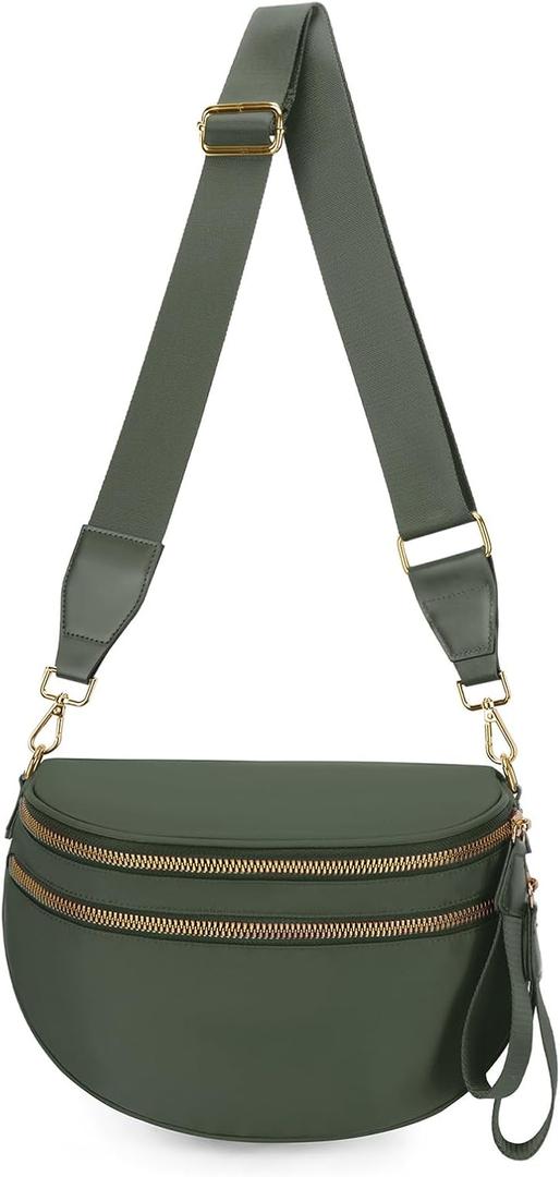 WOOMADA Checkered Crossbody Bag Bum Bag for Women, Fanny Pack Checkered Purse, Belt Bag with Shoulder Strap(Bean Green)