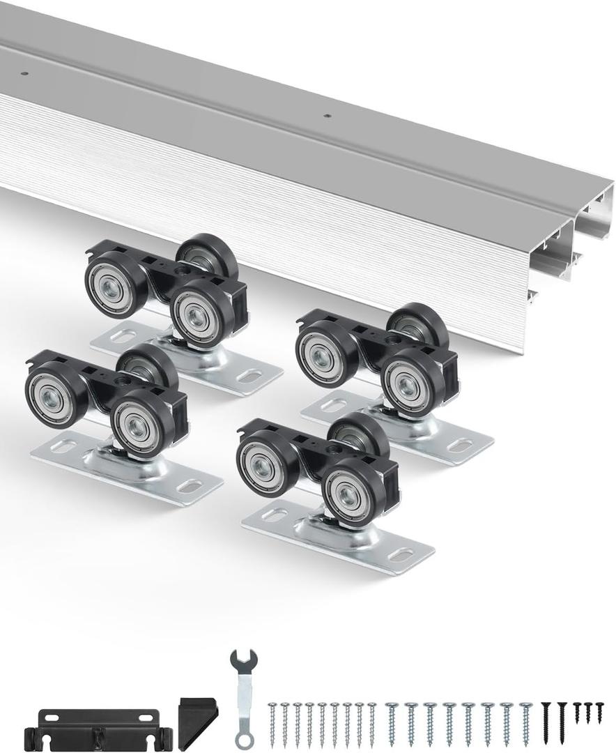 VEVOR Bypass Door Hardware, 5ft Heavy Duty Bypass Sliding Door Hardware Kit, Aluminum Alloy Sliding Closet Door Hardware Set for 2 Door System, Fit Door Thickness 1 3/8" - 1 3/4", Easy to Install