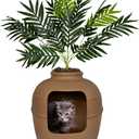 Good Pet Stuff Hidden Cat Litter Box Enclosure with Artificial Plant, Decorative Round Planter, Vented Carbon Charcoal Filter for Odor Control, Easy-to-Clean, Made in USA, Base Kit, Brown (Mocha Brown)