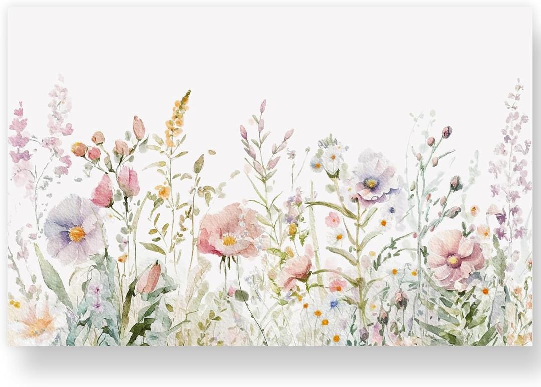 50 Pack Floral Paper Placemat Disposable Watercolor Wildflower Place Mat 11 x 17 Inch Flower Decorative Paper Table Mat for Dinner Table Setting Bridal Shower Wedding Party Supplies