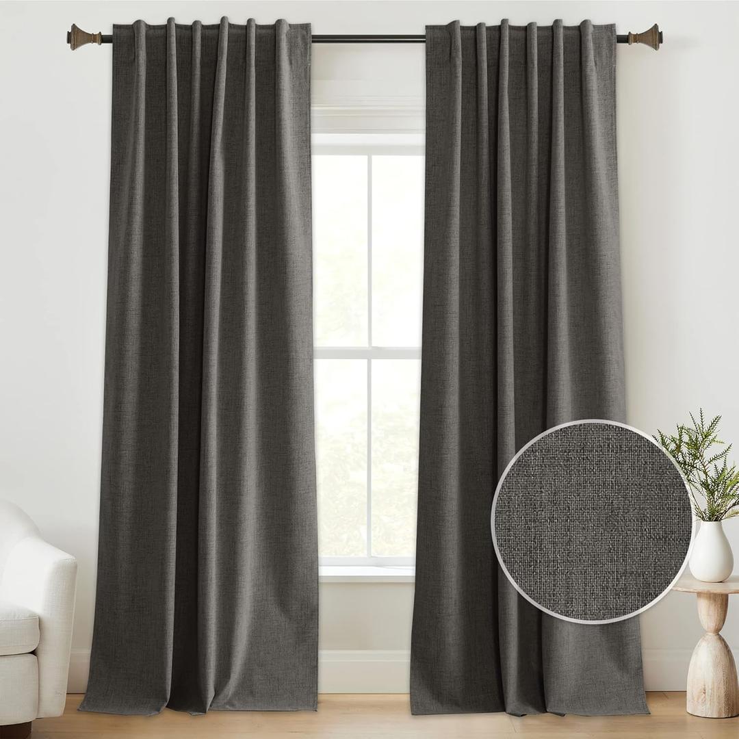StangH Grey Linen Blackout Curtains 108 inches Long, Thermal Insulated Energy Efficient Window Treatments for Bedroom Living Room Office Back Tab Rod Pocket, W52xL108, 2 Panels (52"W x 108"L (Pack of 2))