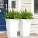 Worth Garden 20" Tall Planters Set of 2 Large White Tapered Plastic Flower Pots for Indoor & Outdoor Use Modern Plant Containers with Drainage Holes Ideal for Front Porch, Patio, Balcony