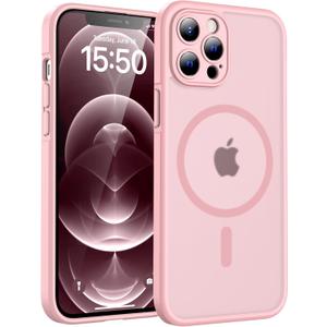TOCOL Magnetic for iPhone 12 Pro Max Case, Upgraded Full Camera Protection, Compatible with Magsafe, Drop Protection, Translucent Matte Back Bumper Phone Cover 6.7-InchPink