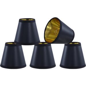Aspen Creative 51054-5, Hardback Empire Transitional Clip-On Chandelier Shade, Black w/gold inside Washi Paper. 3" Top x 5" Bottom x 4.5" Slant, Set Of 5