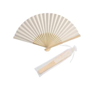 50pcs Paper Hand Fan with Organza Bags Bamboo Handheld Folding Fans DIY Decorative Wedding Party Favors (Cream)