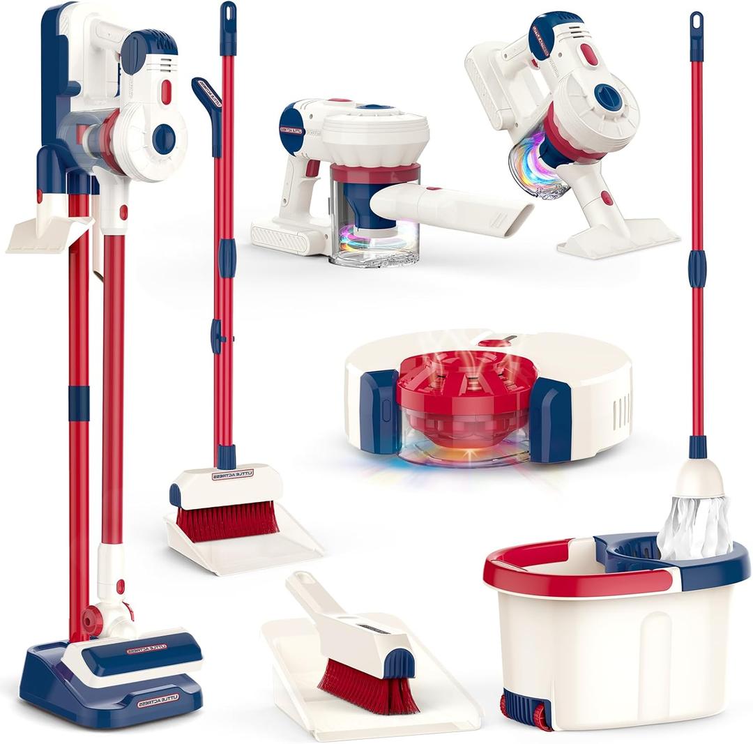 Kids Cleaning Toy Set 12 Piece - Kid Vacuum Toy That Works Toddler Vacuum Cleaner Broom and Dustpan Set Mop Set Pretend Play Home Cleaning Toys for Ages 3 4 5 6 7 8 Years Old Girl Boy Child Children