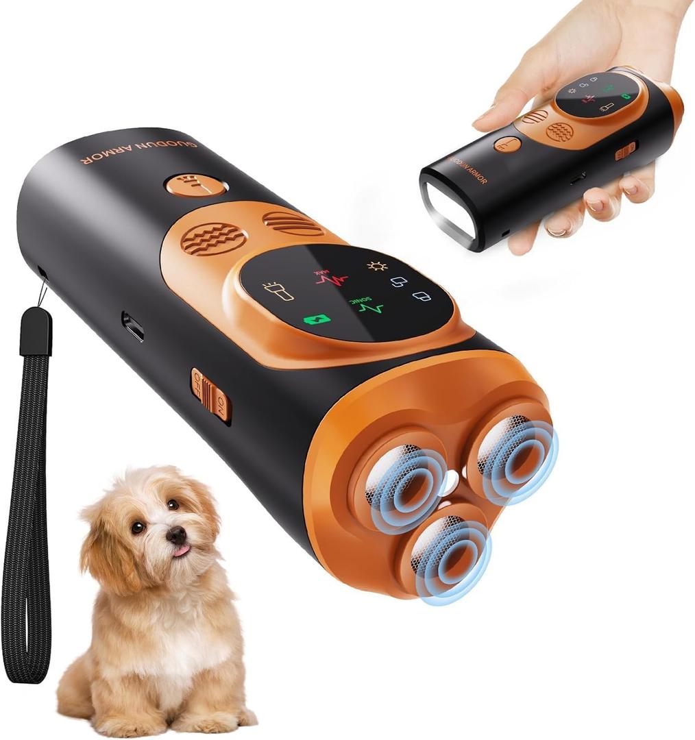 Anti Barking Device for Dogs, 3X Ultrasonic Dog Bark Deterrent Device with Training Modes Stop Neighbors Dog Barks, Portable Dog Training Tool with Flashlight Indoor Outdoor Use, Black and Orange