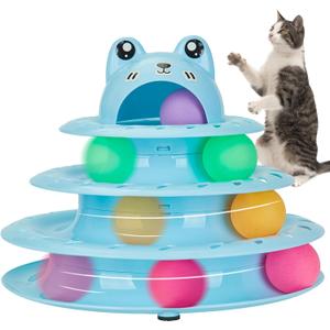 Gefryco Cat Toys 4-Tier Roller Track, Turntable Cat Tower Toy with Colorful Chase Balls, Multi-Level Interactive Cat Toys for Bored Indoor Adult Cats, Fun Puzzle Kitten Exercise Toys Self Play (Blue)