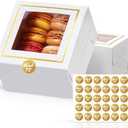 White Bakery Boxes with Window (30pcs) 4x4x2.5 Inches - Small 4 Inch Cake Treat Cookie Macaron Dessert Pastry Donut Cupcake Mini 4x4 Gold Gift Box - Empaques Cajas Para Postres 4 x 4