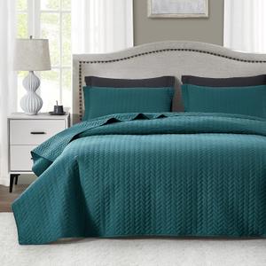 Maple&Stone Quilt Set King Size, Lightweight Teal Bedspread Ultrasonic Chevron Pattern Light Coverlet for All Season Comforter Bedding Decor - 3 Piece King Bed Cover Sets (King (106'' x 96''))