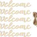 4 x NUOBESTY Wooden Welcome Sign 14.5 Inch Front Door Hanging Plaque with Rope Cursive Wood Letters Home Wall Decor for Porch Entryway Greeting