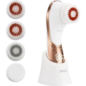 Electric Face Brush Scrubber Rechargeable Facial Exfoliator IPX-7 Waterproof Spin Cleanser Rotating Spa Machine for Exfoliating, Massaging and Deep Cleansing with 4 Brush Heads (White & Rose Gold)