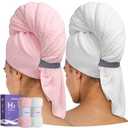 Umisleep Extra Large Microfiber Hair Towel for Women Curly, Long, Thick Hair, 2 Pack Ultra Absorbent Hair Drying Towel Wrap, Super Soft Anti Frizz Hair Turban with Elastic Loop (White, Pink)