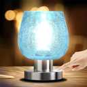 Touch Bedside Table Lamp for Bedroom, Vintage Small Touch Lamp for with Decorative Glass, Warm LED Bulb, 3 Way Dimmable Warm Light for Nightstand Living Room Desk,Ideal Gifts for Most HolidayBlue
