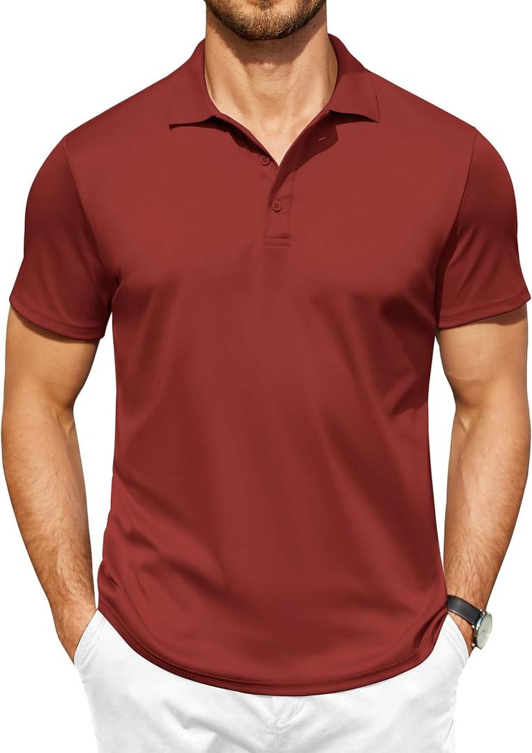 COOFANDY Mens Cotton Polo Shirts Collared Short Sleeve Quick Drying Golf Shirts Moisture Wicking Tshirts