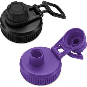 Spout Lid for Hydro Flask Wide Mouth Sport Water Bottles,2 Pack Replacement Lids for Most 12,14,16,18,20,22,32,40,64oz Wide Mouth Water Bottles with Handle Easy to Carry (Black+Purple)