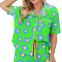 KevaMolly Womens Pajama Sets Flower Print Buttoned Drawstring Waist Lounge Set Short Sleeve Top and Shorts (M)