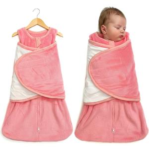 Furry Newborn Swaddle Sleep Bag for 0-3 Months Winter Warm Plush Baby Sleeping Bag Tog 2.5 Golden Mink Wearable Blanket with Adjustable Wrap for Infant Baby Shower New Parents Gift, Pink