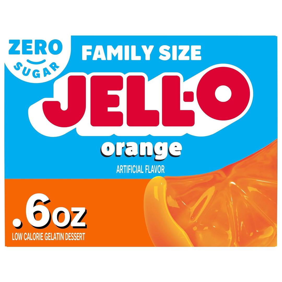 Jell-O Orange Zero Sugar Low Calorie Gelatin Dessert Mix, Family Size, 0.6 oz Box (Best Before Jun. 07, 2027)