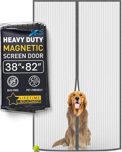 Flux Phenom Magnetic Screen Door Mesh 38x82 Inch – Easy Install, Strong Magnet Strength, Self-Sealing Mesh, Pet Tested, Hands-Free Entry, Doors Screen Magnetic Closure, Keeps Bugs Out - Gray