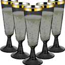 GuanQiao 40 Pack Plastic Champagne Flutes Black, Disposable Plastic Champagne Glasses with Gold Rim, Wine Glasses Cups for Wedding Celebration Birthday Party Wine Tasting New Years Eve Party Supplies