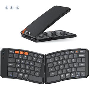 MEETION New Ergonomic Bluetooth Foldable Keyboard, Split Compact Portable Wireless Keyboard for Business Travel, Rechargeable Folding Keyboard for Tablet PC Smartphone iOS Android Windows Mac Black